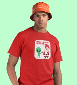 Santa With His Friend : Most Uniquely Printed T-shirt (Red) Best Gift For Boys Girls