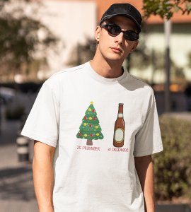 Christmas Cheer Later Chilled Beer: Humorously Printed T-shirt (White) Perfect Gift For Secret Santa