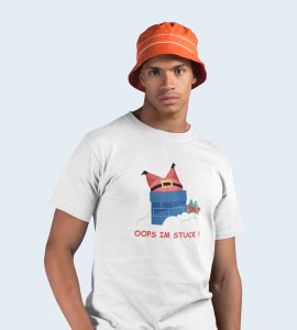 Santa Stucked In Chimeny : Best Printed T-shirt Botttle (White) Christmas's Best Gift For Boys Girls