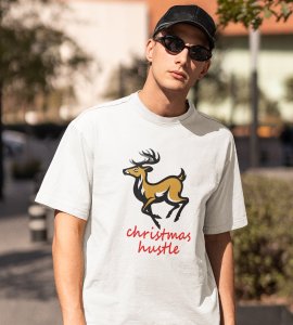 Hustling Reindeer : Funny & Cute Printed T-shirt (White) Perfect Gift For Secret Santa