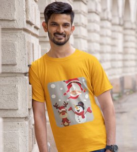 Santa And His Friends: Unwrap Joy with(Yellow) T-shirt- Durable Printed for Festive Gifts For Boys Girls