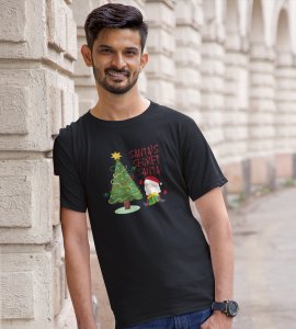 Santa's Secret Santa: Elegantly Printed T-shirt (Black) Perfect Gift For Secret Santa