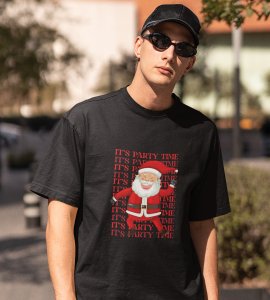 Party Time Santa: Happy Santa Printed Amazing T-shirt (Black) Best Gift For Secret Santa