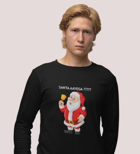 Curious Santa: Cute DesignerFull Sleeve T-shirt Black Best Gift For Kids Boys Girls