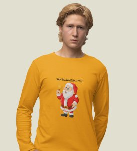Curious Santa: Cute DesignerFull Sleeve T-shirt Yellow Best Gift For Kids Boys Girls