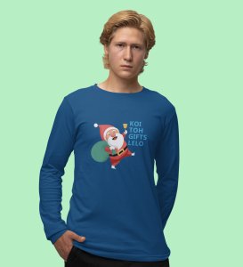 Santa Distributing Gifts: Best DesignerFull Sleeve T-shirt For Christmas BlueMost Liked Gift For Boys Girls