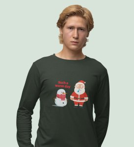 Sneezy Santa: Funny & Cute DesignerFull Sleeve T-shirt Green Perfect Gift For Secret Santa