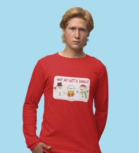 Snowman Talks: Cute DesignerFull Sleeve T-shirt Red Best Gift For Boys Girls