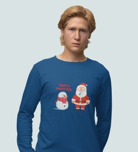 Sneezy Santa: Funny & Cute DesignerFull Sleeve T-shirt Blue Perfect Gift For Secret Santa