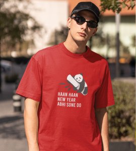 New Year Feast Red Graphic Printed T-shirt For Mens Boys