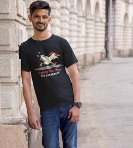 Chicken's New Year Black Graphic Printed T-shirt For Mens Boys