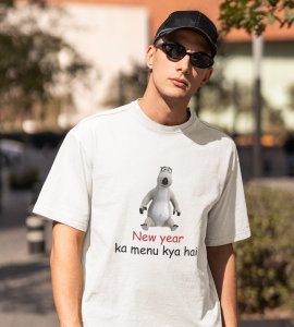 What's There For New YearWhite New Year Printed T-shirt For Mens