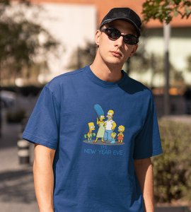 Family's New Year Blue Graphic Printed T-shirt For Mens Boys
