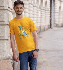 Family's New Year Yellow Graphic Printed T-shirt For Mens Boys