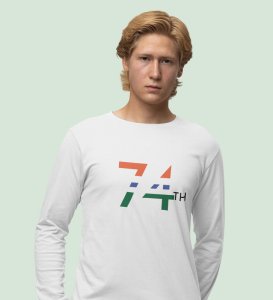 Excellent 74 Years White Printed Most Unique Full Sleeve T-shirts For Men Boys