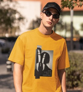 No Love No Hope, Statement Piece: Yellow Stylish Front Graphic Oversized Tee for Men