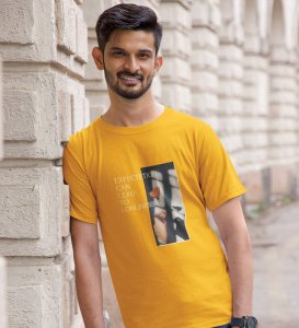 Expectation Hurts,Bold and Beyond: Yellow Front Printed Round Neck T-Shirt - Men's Fashion Forward