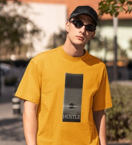 Lone Hustle, Fashion Fusion: Yellow Modern Men's Oversized Tee with Front Graphic Pop
