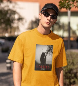 Devil's Body, Street Fusion: Yellow Trendy Front Print Round Neck T-Shirt - Men's Edition