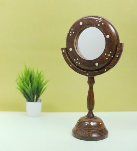 Desi Artist Antique Fancy Handicraft Brown Wooden Mirror Stand, Best For Dressing Table