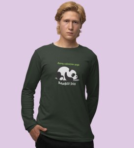 Panda Wants Bamboo: Attractive Printed (green) Full Sleeve T-Shirt For Singles
