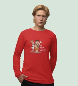 Marathi StoneAge Man: (red) Full Sleeve T-Shirt For Singles