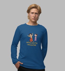 Happy Couples: Attractive Printed (blue) Full Sleeve T-Shirt For Singles
