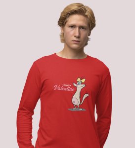 Cats Love Valentines: Attractive Printed (red) Full Sleeve T-Shirt For Singles