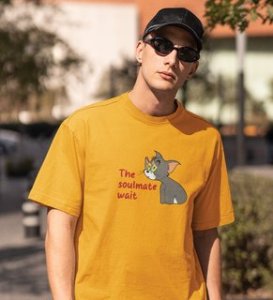 Tom Is Waiting For Soulmate: Printed (yellow) T-Shirt For Singles