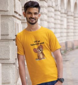 Oh No Valentine: Amazingly Printed (yellow) T-Shirt For Singles