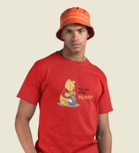 I Love Honey: Printed (Red) T-Shirt For Singles