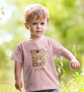Beary bear, Printed Cotton Tshirt (baby pink) for Boys