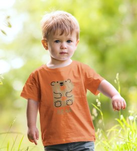 Beary bear, Printed Cotton Tshirt (orange) for Boys