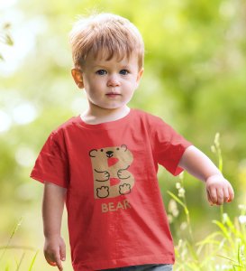 Beary bear, Printed Cotton tshirt (red) for Boys