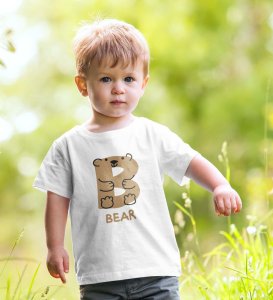 Beary bear, Printed Cotton tshirt (white) for Boys