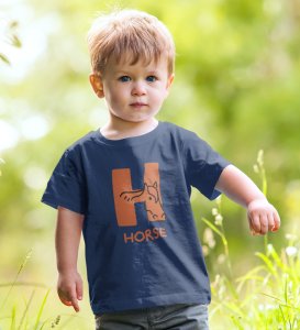 Homely Horse, Boys Round Neck Printed Blended Cotton tshirt (Navy blue)