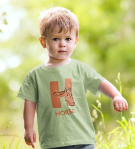 Homely Horse, Boys Round Neck Printed Blended Cotton tshirt (olive)