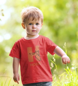 Homely Horse, Boys Round Neck Printed Blended Cotton tshirt (red)