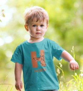 Homely Horse, Boys Round Neck Printed Blended Cotton tshirt (teal)