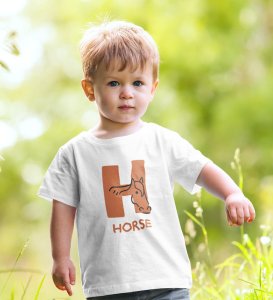 Homely Horse, Boys Round Neck Printed Blended Cotton tshirt (white)