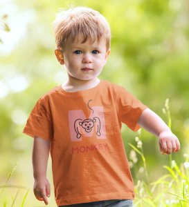 Monkey Love, Boys Cotton Text Print Tshirt (orange) 
