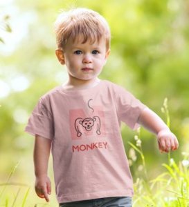 Monkey Love, Boys Cotton Text Print Tshirt (baby pink)