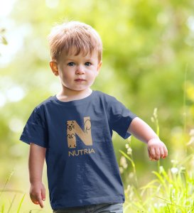 Naughty Nutria, Boys Round Neck Blended Cotton tshirt (Navy blue)
