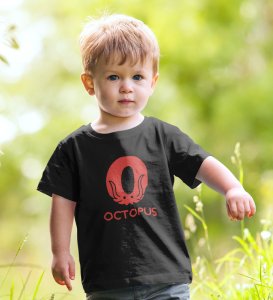 Ocean Octopus, Boys Printed Crew Neck Tshirt (black)