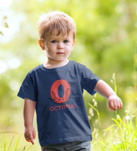 Ocean Octopus, Boys Printed Crew Neck tshirt (Navy blue)
