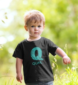 Quacky Quail, Boys Round Neck Blended Cotton Tshirt (black)
