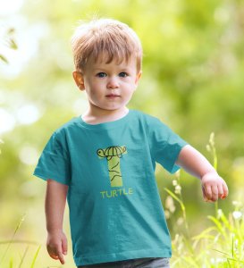 Talking Turtle, Boys Round Neck Printed Blended Cotton tshirt (teal)