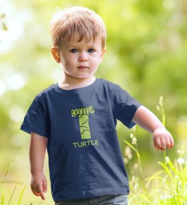 Talking Turtle, Boys Round Neck Printed Blended Cotton tshirt (Navy blue)