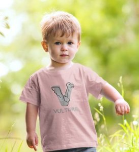 Vulture, Boys Round Neck Printed Blended Cotton Tshirt (baby pink)
