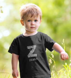 Zigzag Zebra,Boys Round Neck Printed Blended Cotton Tshirt (black)
